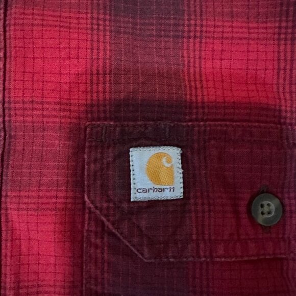 Carhartt Mens Button Up Down LS Long Sleeves Flannel Shirt Red larger - Picture 3 of 5